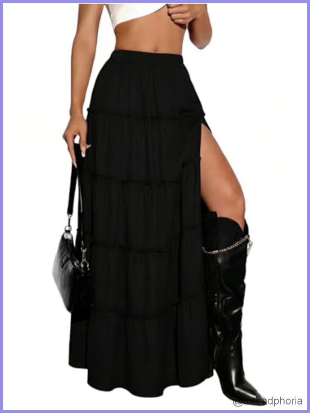Plaid Maxi Skirt High Slit A-Line Tiered Y2k Elastic Waist Flowy Long Skirt
